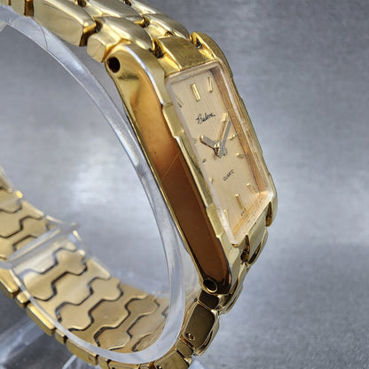 Bulova Tank Watch Women 17mm Gold Dial Gold Tone Rectangle 92H72 New Battery4