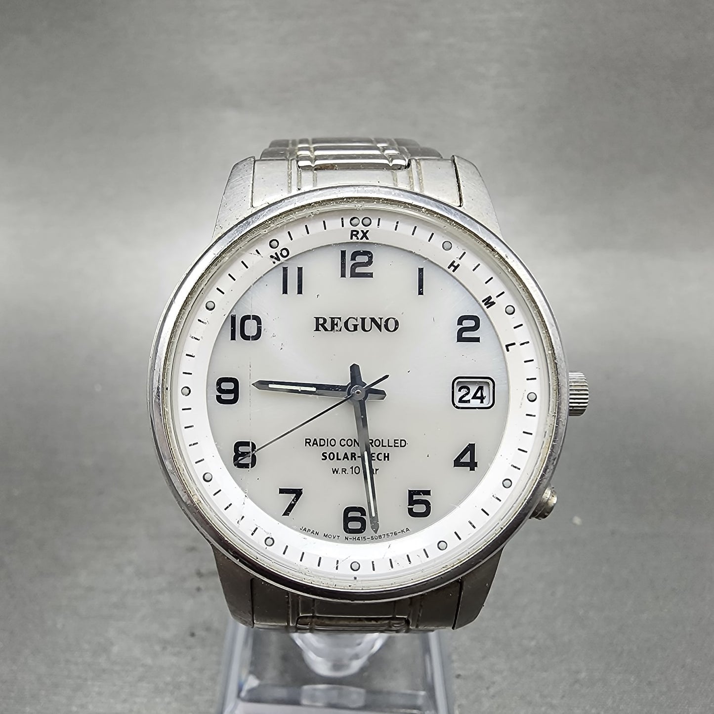 Citizen Reguno Atomic Watch Men 36mm White Dial Steel Date Solar Round Runs0