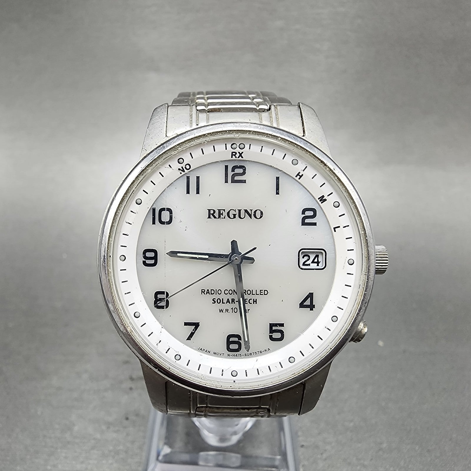 Citizen Reguno Atomic Watch Men 36mm White Dial Steel Date Solar Round Runs0