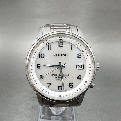 Citizen Reguno Atomic Watch Men 36mm White Dial Steel Date Solar Round Runs0