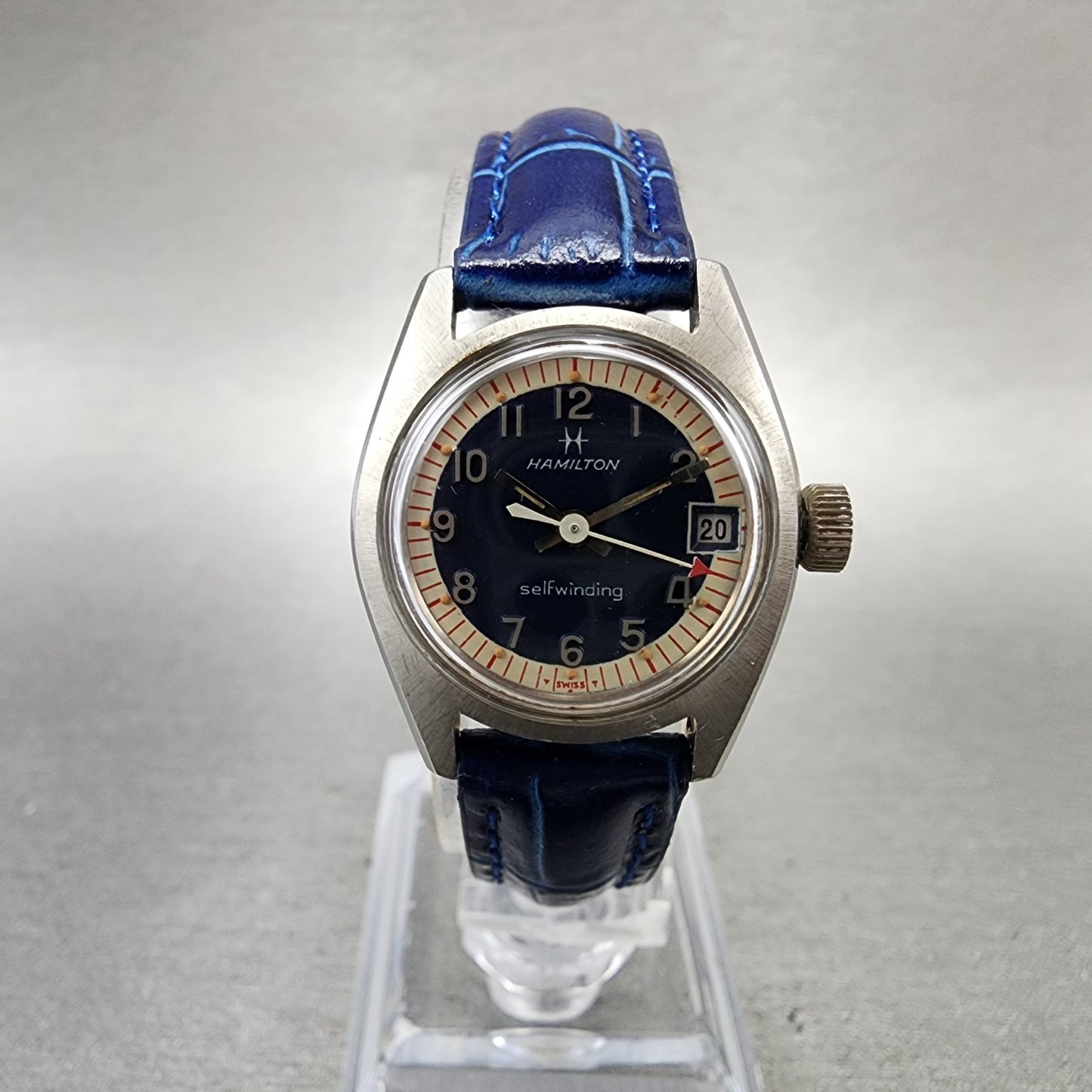 Hamilton Watch Women 23mm Blue Dial Steel Date Round Automatic Round Runs VTG0