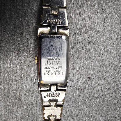 Seiko Watch Women 13mm White Dial Two Tone Rectangle 2E20-7479 New Battery VTG11