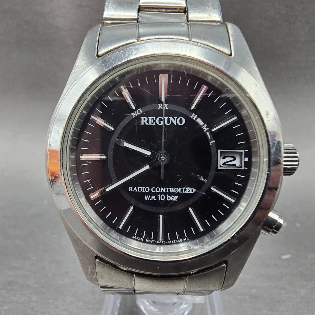 Citizen Reguno Watch Men 36mm Black Dial Steel SolarAtomic H415 Round Runs0