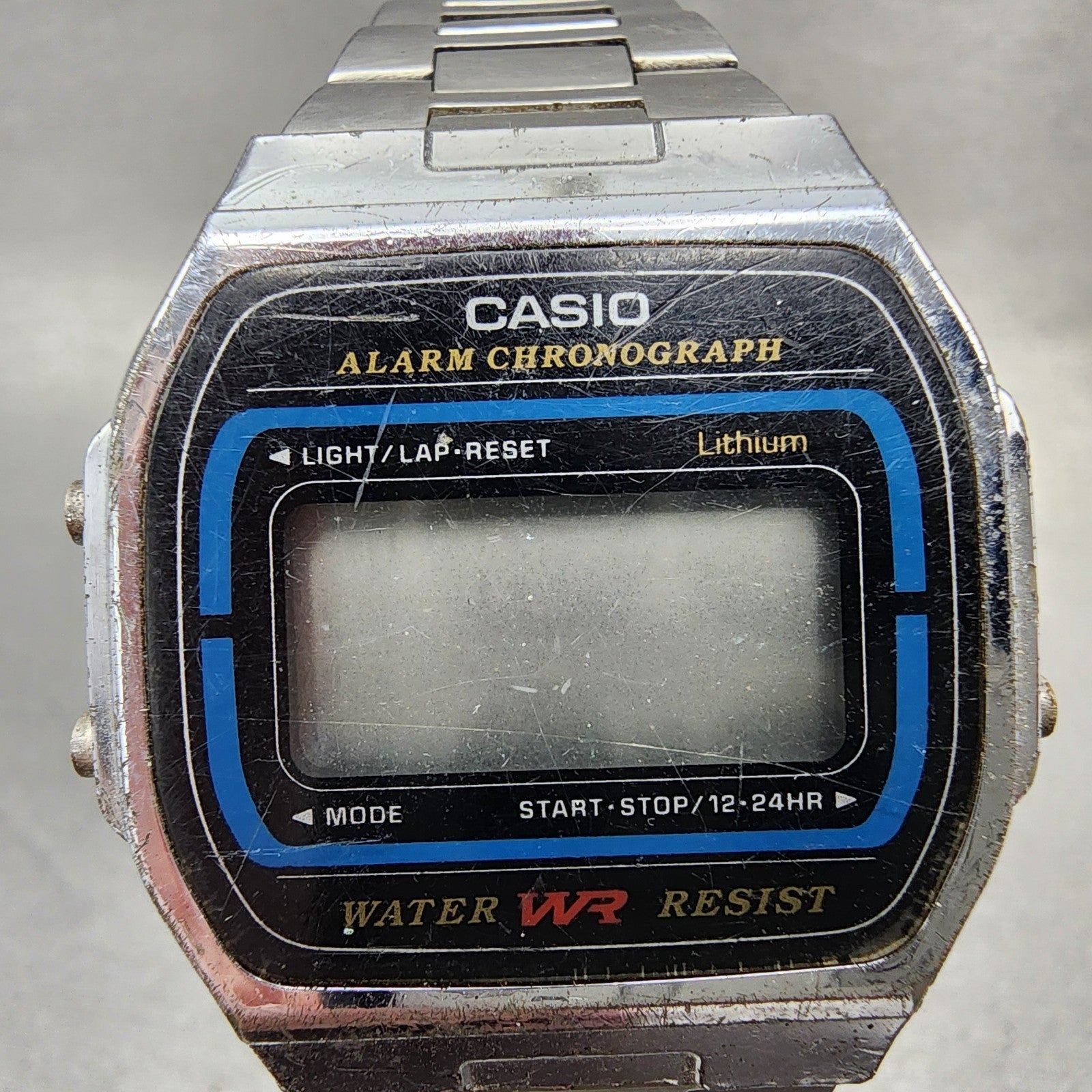 Casio A164W 593 Watch Men 34mm Digital Silver Tone Alarm Chrono VTG PARTS2