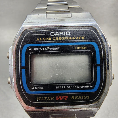 Casio A164W 593 Watch Men 34mm Digital Silver Tone Alarm Chrono VTG PARTS2