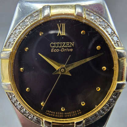 Citizen Eco-Drive Watch Women 25mm Black Dial Two Tone Round E030-H26647 Runs GH1
