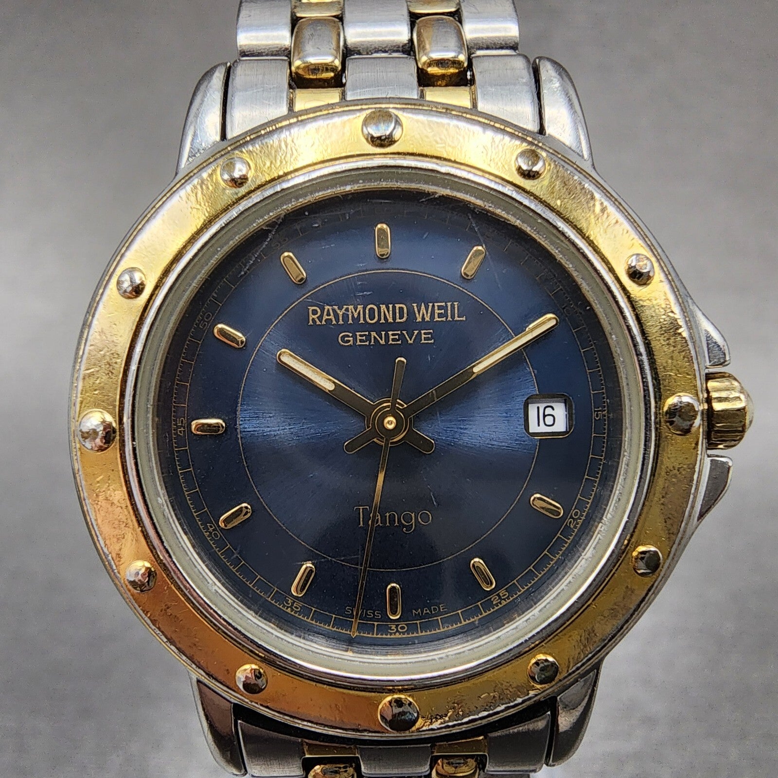 Raymond Weil Tango Watch Women 28mm Blue Dial Two Tone Date Round 5360 New BatA11