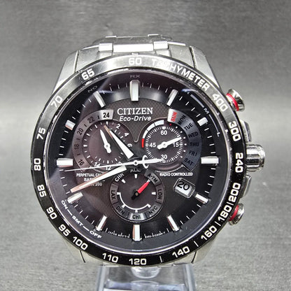 Citizen Eco-Drive Chronograph Watch Men 42mm Black Dial Steel Perpetual Calendar0