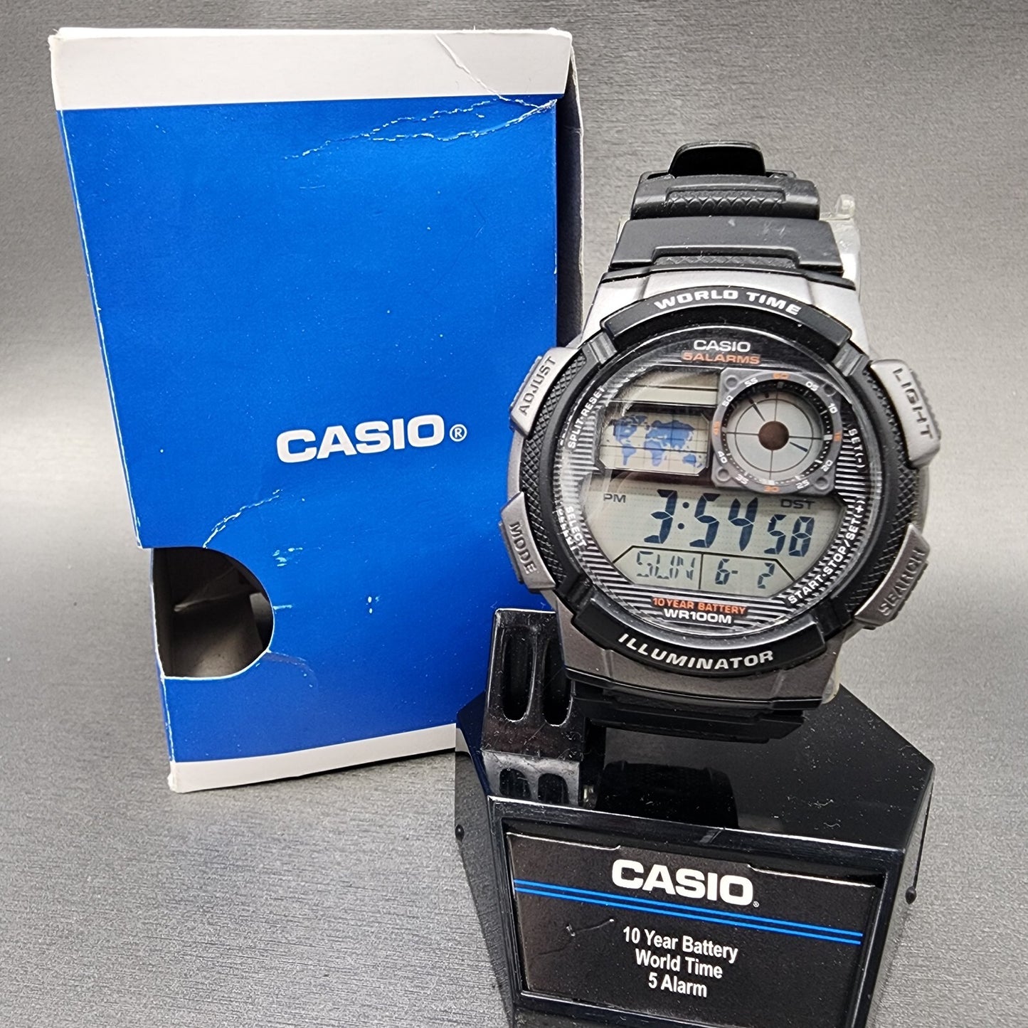 Casio AE1000W Watch Men 41mm Digital Black Gray Tone World Time Alarm New batt0