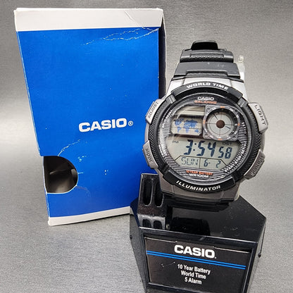 Casio AE1000W Watch Men 41mm Digital Black Gray Tone World Time Alarm New batt0