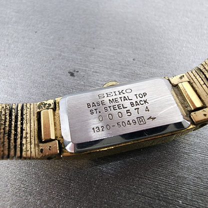 Seiko Watch Women 12mm Gold Dial Gold Tone Rectangle 13205049 New Battery VTG9