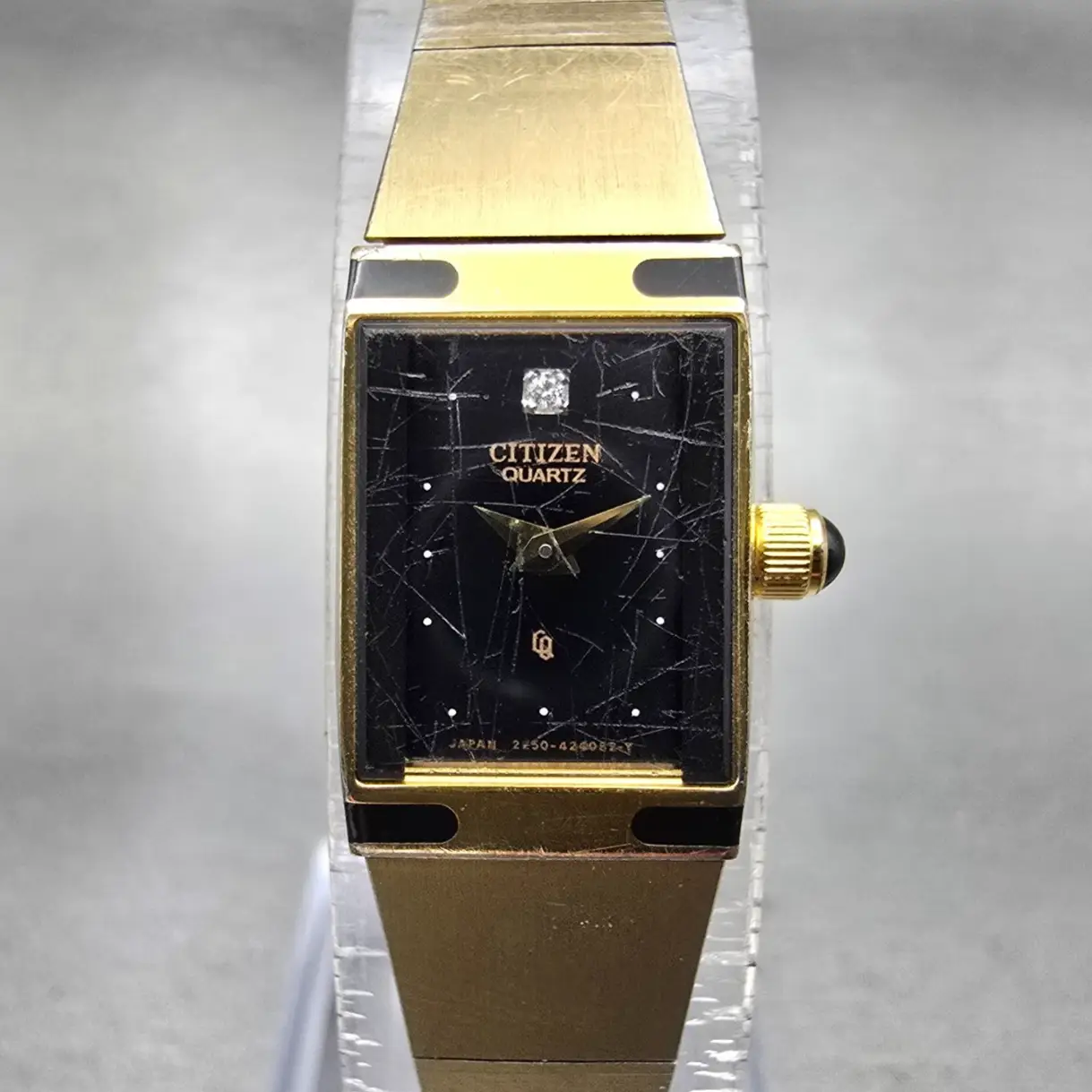 Citizen CQ Watch Women 12mm Black Dial Gold Tone Rectangle 2250-226224 New Batt0