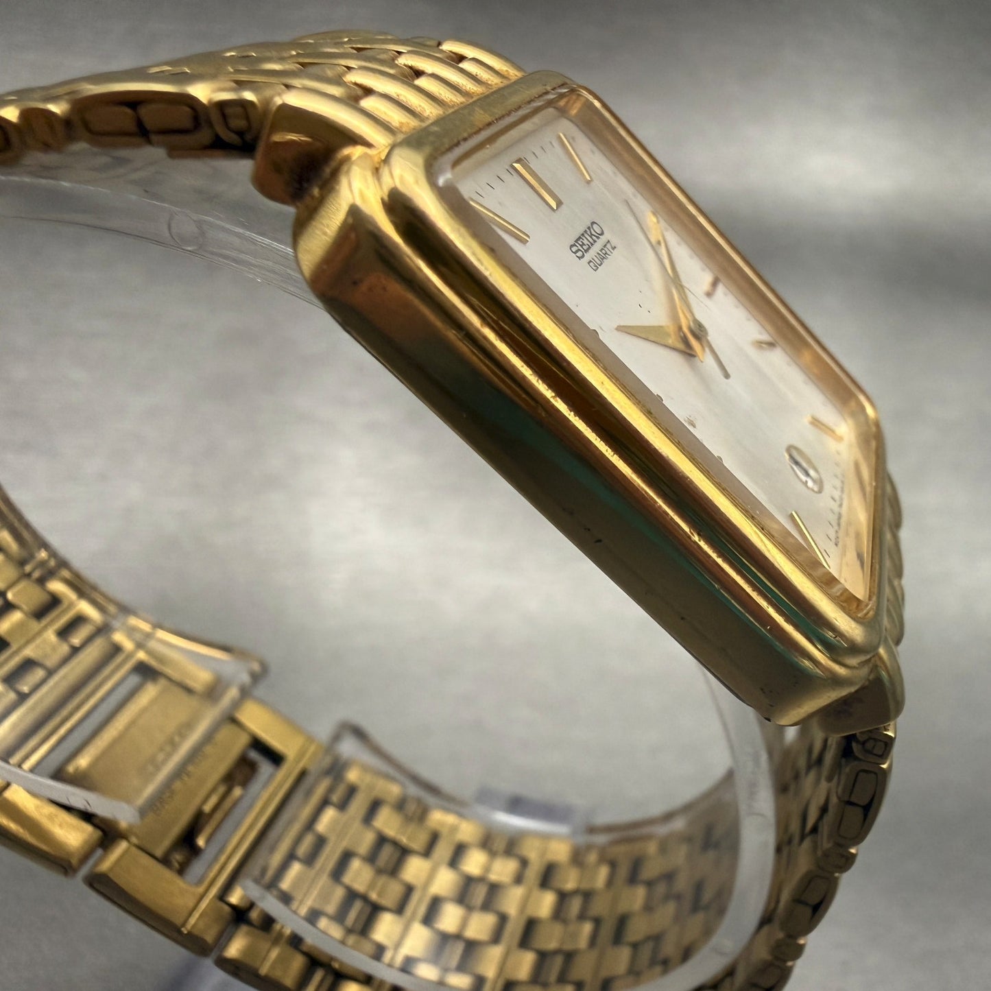 Seiko Watch Men 26mm MOP Dial Gold Tone Date Rectangle 7N22-5A19 New Battery3