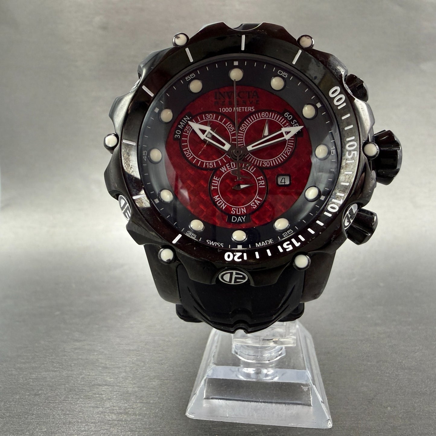 Invicta Venom Chrono Watch Men 54mm Red Dial Black Tone Daydate 21997 New Batt5