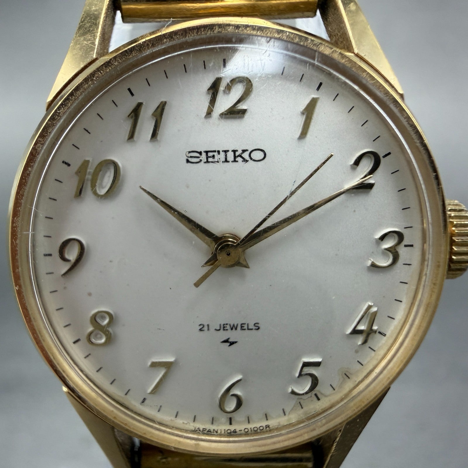 Seiko Watch Women 23mm White Dial Gold Plated Manual Wind 1104-0031 Runs GV61