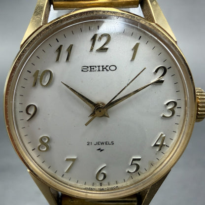 Seiko Watch Women 23mm White Dial Gold Plated Manual Wind 1104-0031 Runs GV61