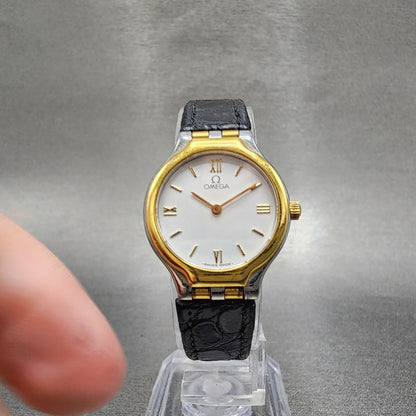 Omega De Ville Watch Women 23mm White Dial Two Tone Leather Round New Battery5