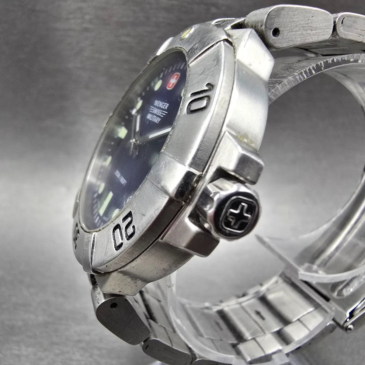 Wenger Swiss Military Dive Watch Men 40mm Blue Dial Steel Date READ!!! New Batt3
