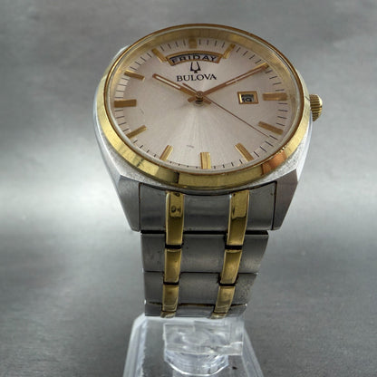 Bulova Watch Men 39mm Silver Dial Two Tone Daydate Round 98C127 New Battery5