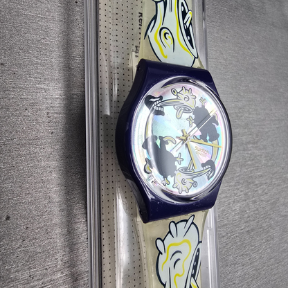 Swatch Twitch Twins Watch Men 33mm Silver Dial Blue Case GN168 New Battery NOS5
