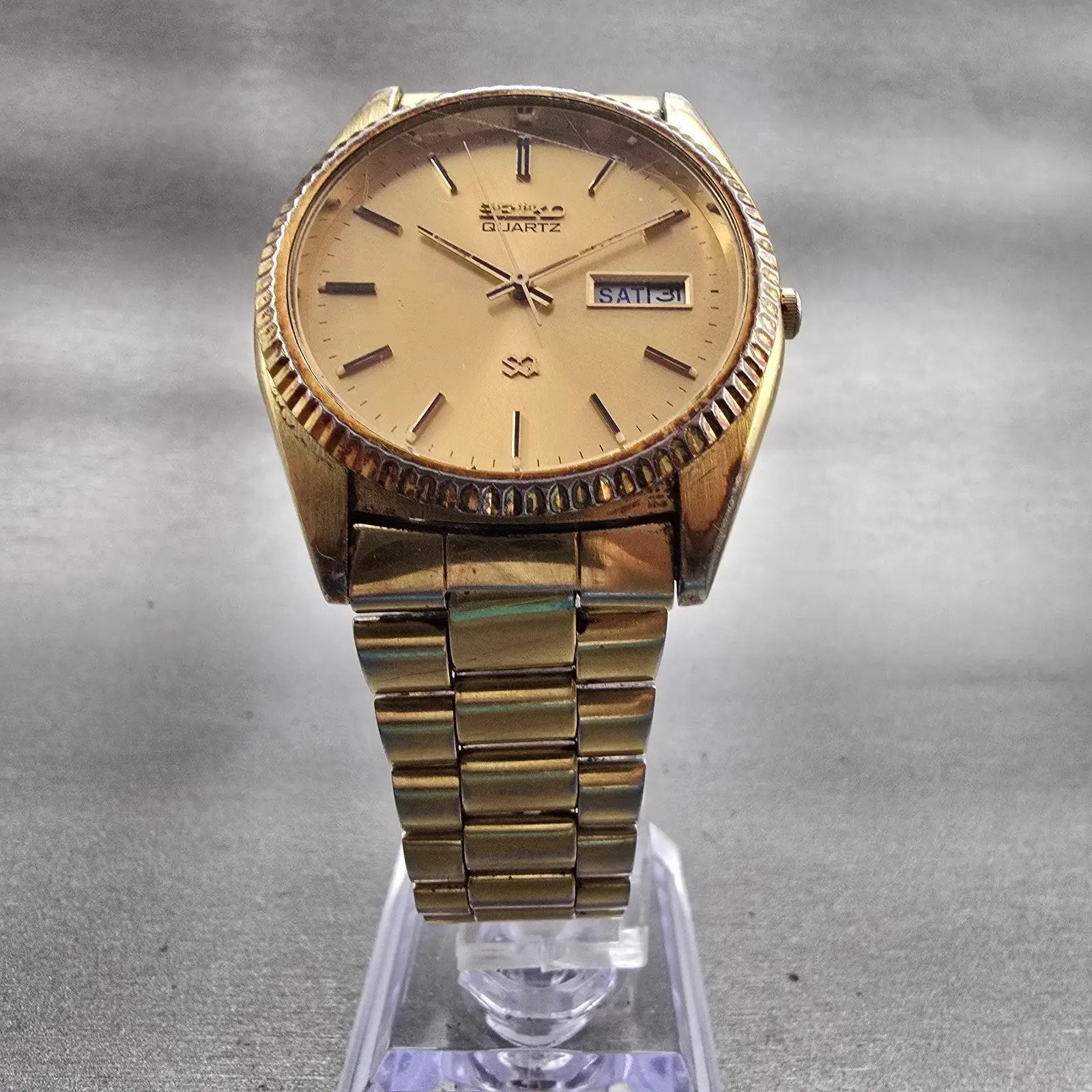 Seiko President Watch Men 36mm Gold Dial Gold Tone Daydate 5H23-8029 New Battery5