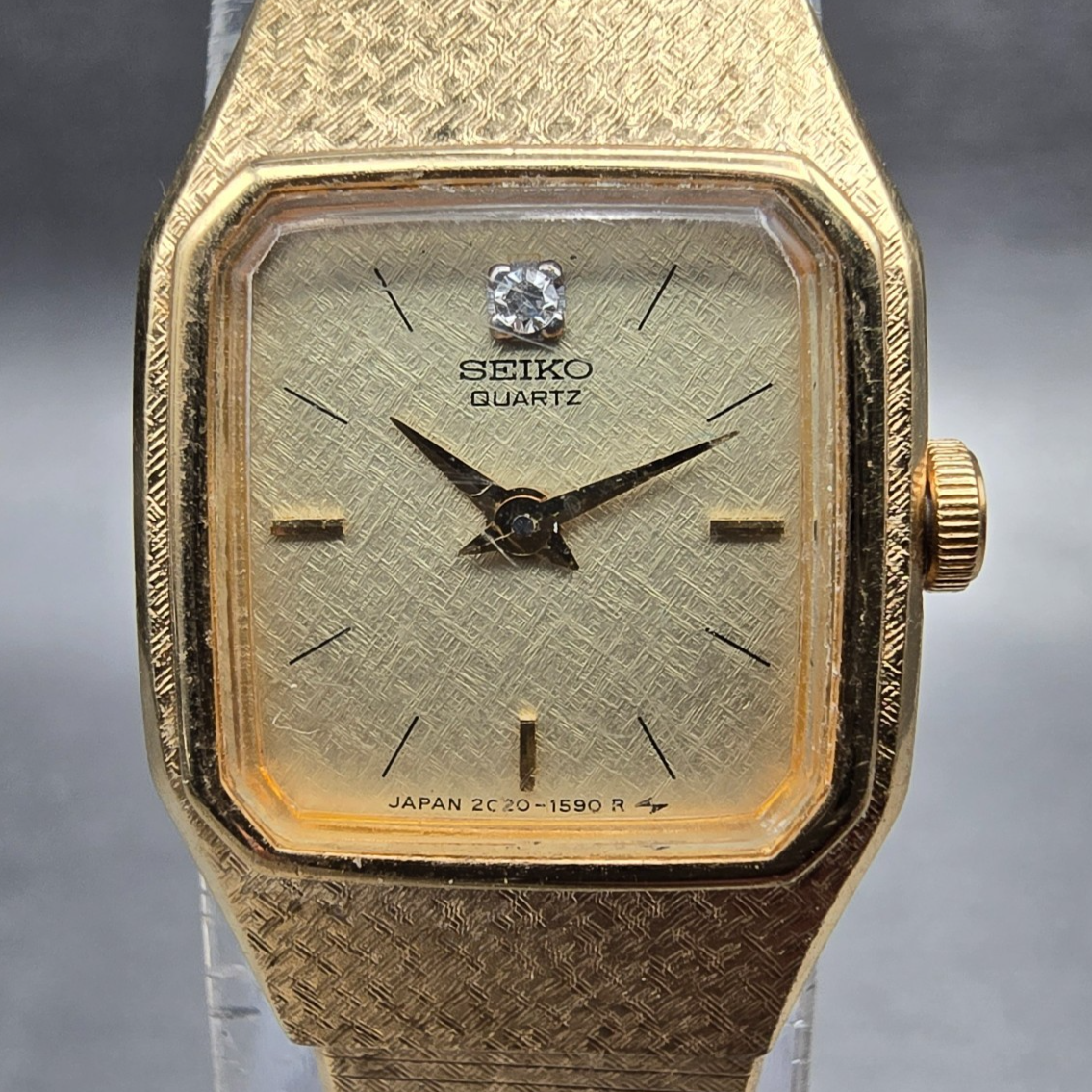 Seiko Watch Women 16mm Champagne Dial Gold Tone Rectangle 2C20-5780 New Battery1
