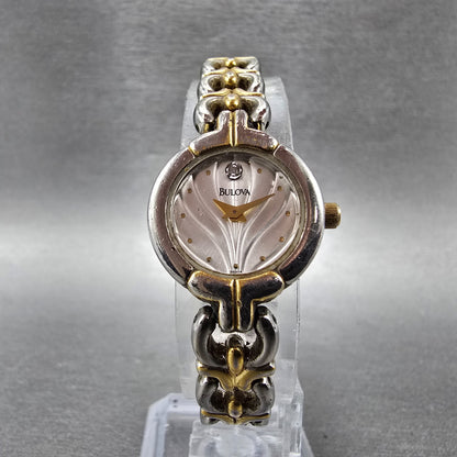 Bulova Watch Women 20mm Silver Dial Two Tone Round 98P15 New Battery Diamond5