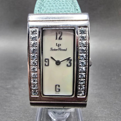Lucien Piccard Tank Watch Women 22mm MOP Dial Silver Gem Set Rectangle New Batt0
