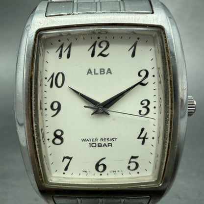 Seiko Alba Tank Watch Men 31mm White Dial Silver Tone 7N01-0FG0 New Battery1