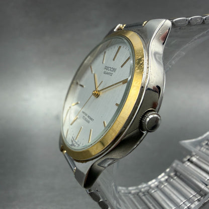 Ricoh Watch Men 32mm Silver Dial Two Tone Round Bracelet New battery VTG2