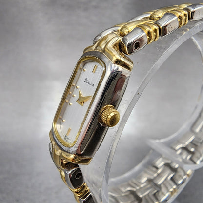 Bulova Watch Women 13mm Silver Dial Two Tone Rectangle 98L49 New Battery2