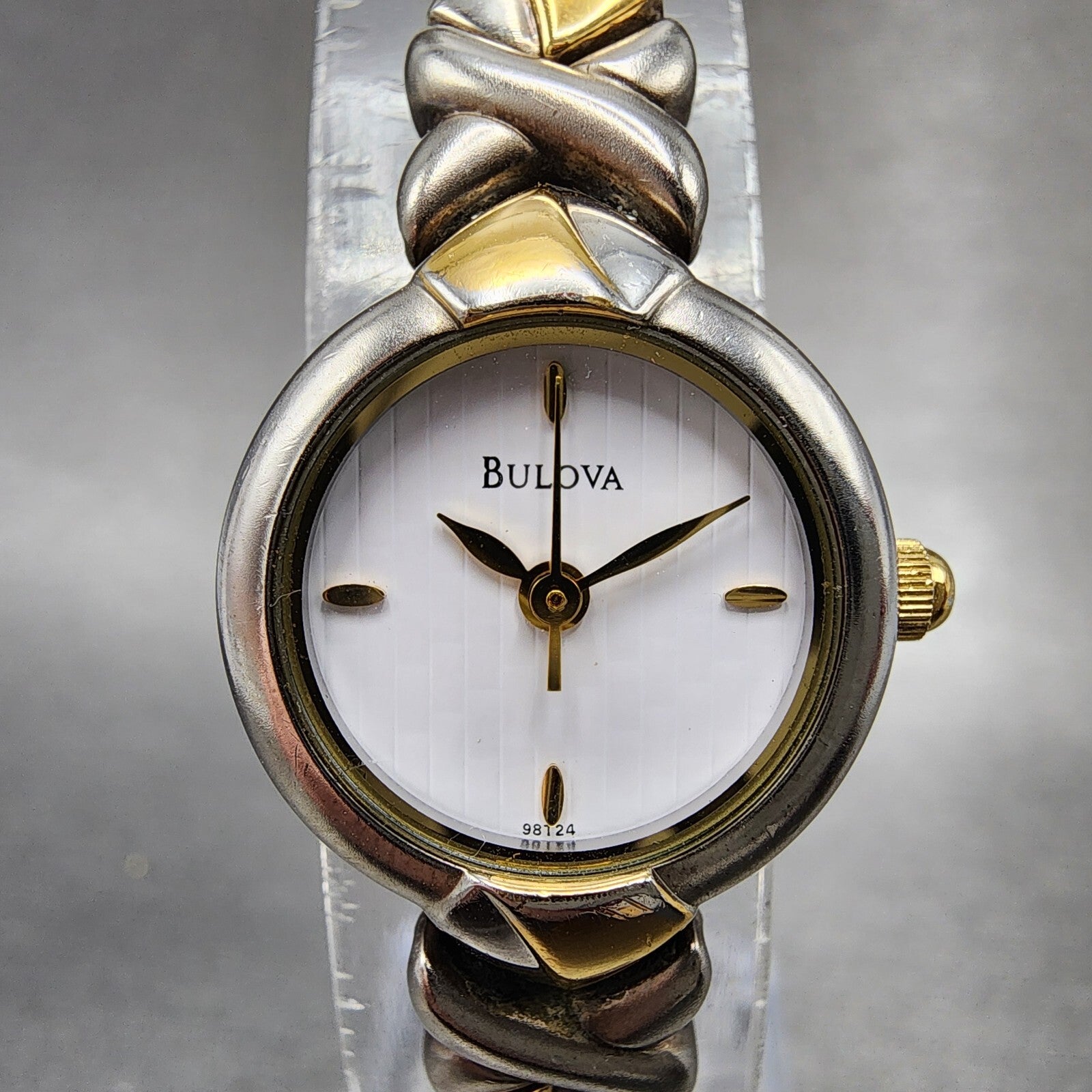 Bulova Watch Women 19mm White Dial Two Tone Round 98124 New Battery1