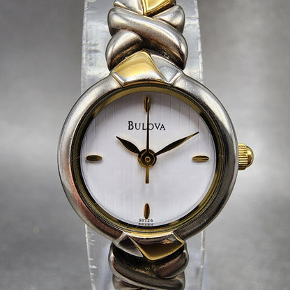 Bulova Watch Women 19mm White Dial Two Tone Round 98124 New Battery1