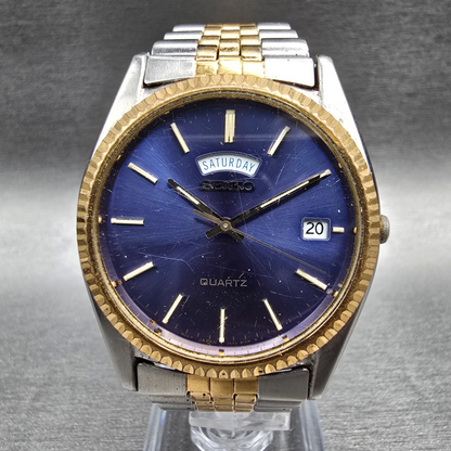 Seiko President Watch Men 35mm Blue Dial Two Tone Daydate Round 7N43-8111 NewBat0