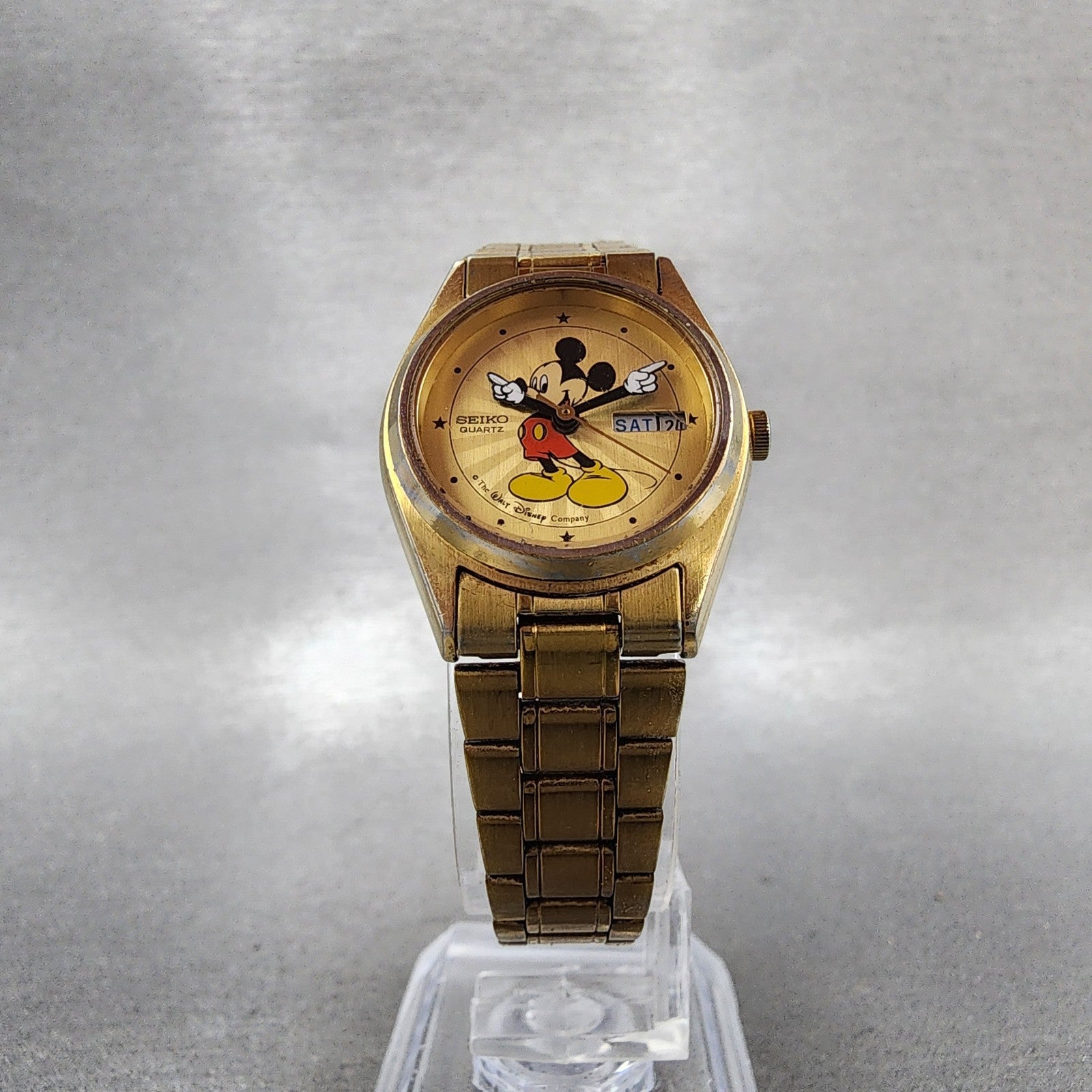 Seiko Watch Women 24mm Gold Mickey Dial Gold Tone Daydate 3y030039 New Battery5