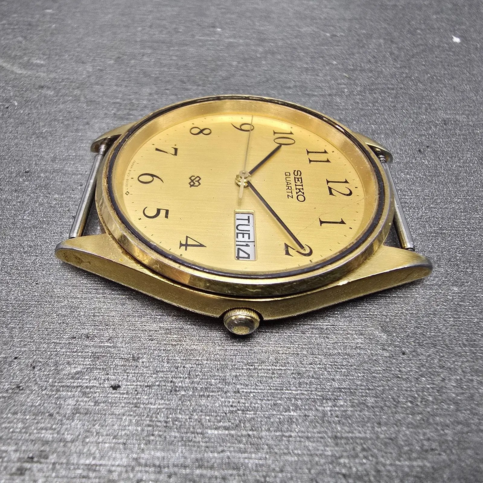 Seiko SQ Watch Men 34mm Champagne Dial Gold Tone Daydate 8123A PARTS NO BACK6