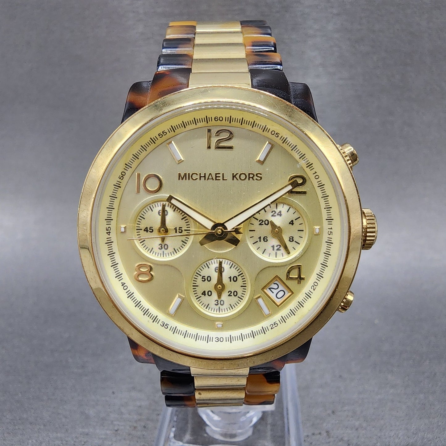 Michael Kors Watch Women 38mm Gold Dial Gold Tone Torties Daydate New Battery0