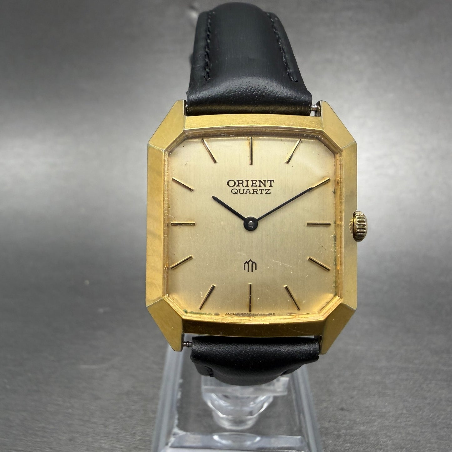 Orient Tank Watch Men 27mm Champagne Dial Gold Tone Octagon New Battery Vintage0