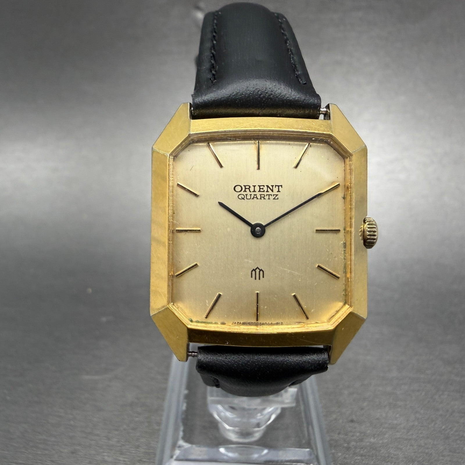 Orient Tank Watch Men 27mm Champagne Dial Gold Tone Octagon New Battery Vintage0