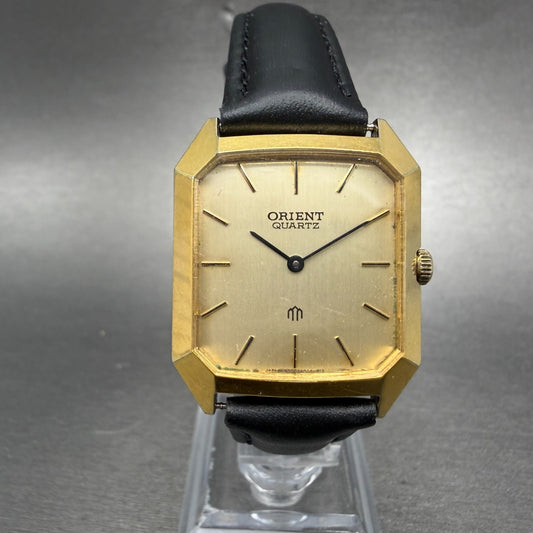 Orient Tank Watch Men 27mm Champagne Dial Gold Tone Octagon New Battery Vintage0