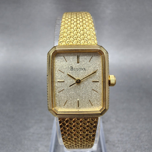 Bulova Tank Watch Women 19mm Silver Dial Gold Tone Rectangle 92E39 New Battery0