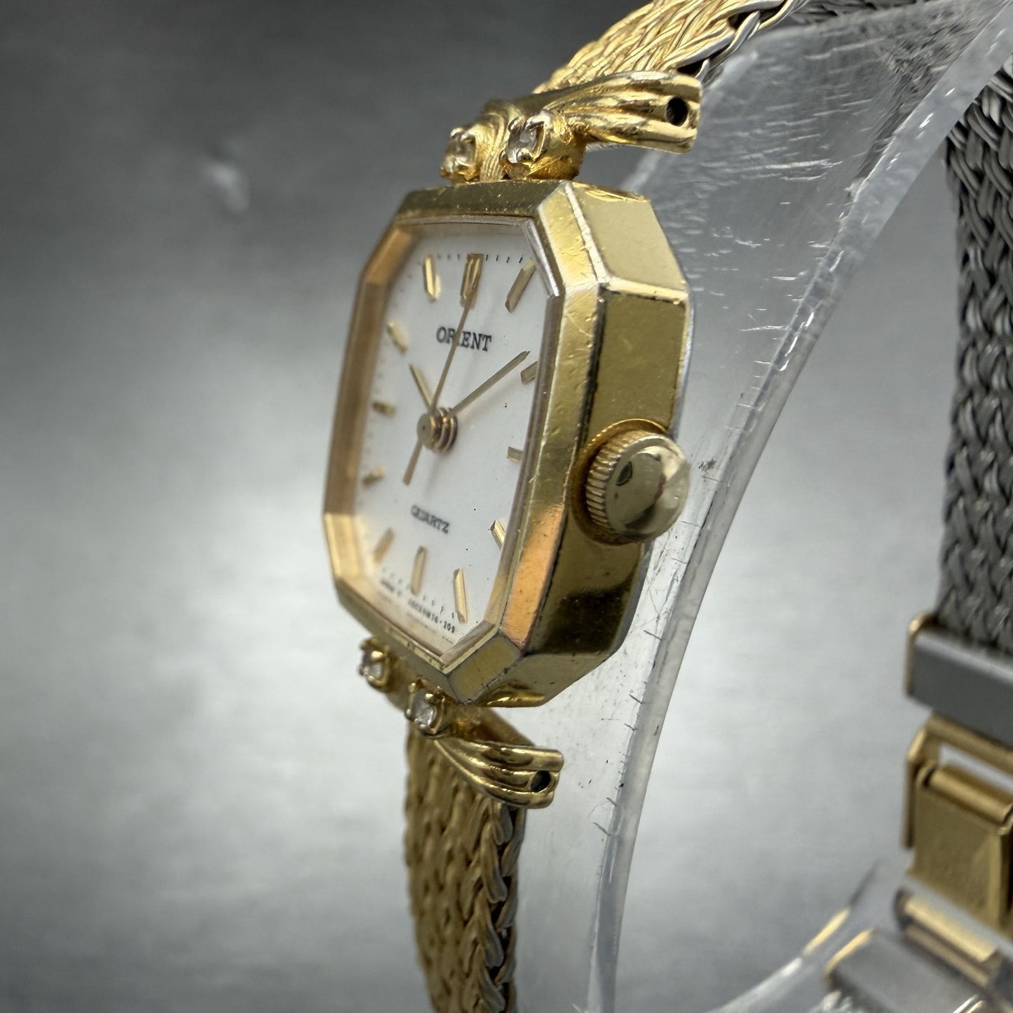 Orient Watch Women 18mm White Dial Gold Tone Octagon A054T9-40 New Battery VTG2