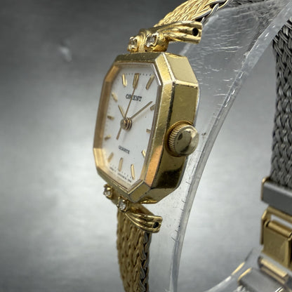 Orient Watch Women 18mm White Dial Gold Tone Octagon A054T9-40 New Battery VTG2