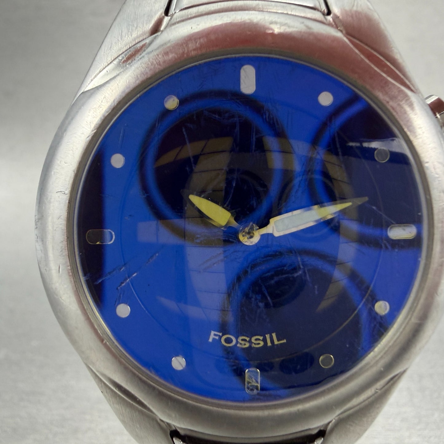 Fossil Big Tic Watch Men 40mm Blue Dial Steel Case JR-8096 New battery1