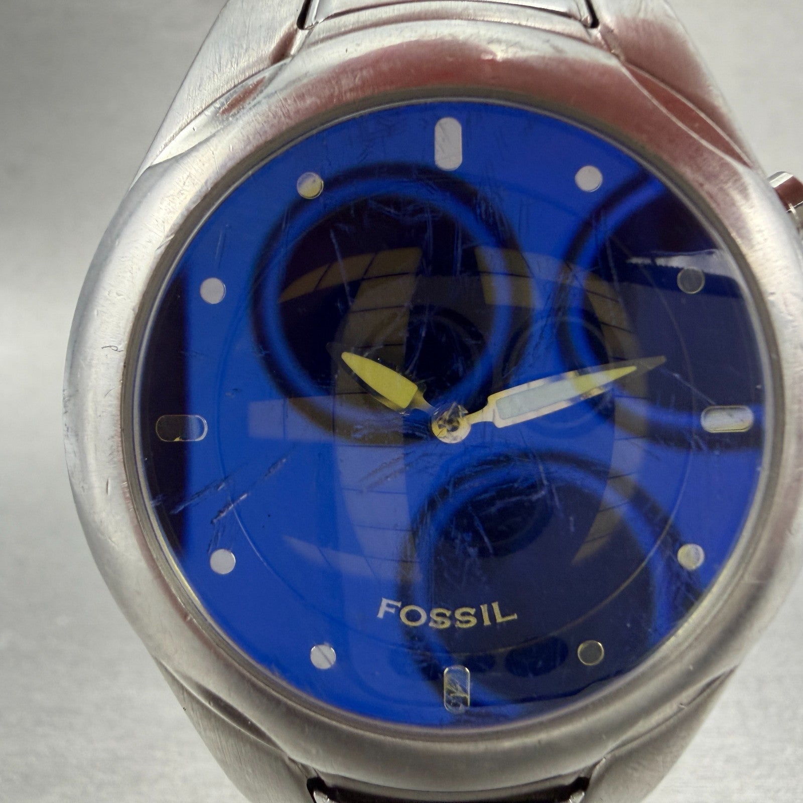Fossil Big Tic Watch Men 40mm Blue Dial Steel Case JR-8096 New battery1