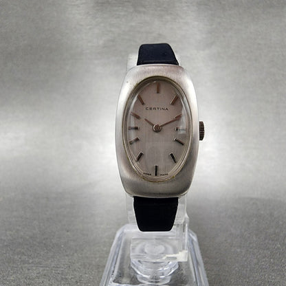 Certina Watch Women 18mm Silver Dial Steel Oval Manual Wind Runs VTG