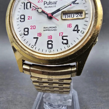 Pulsar Raildroad Approved Watch Men 36mm White Dial Gold Daydate V513 PARTS6