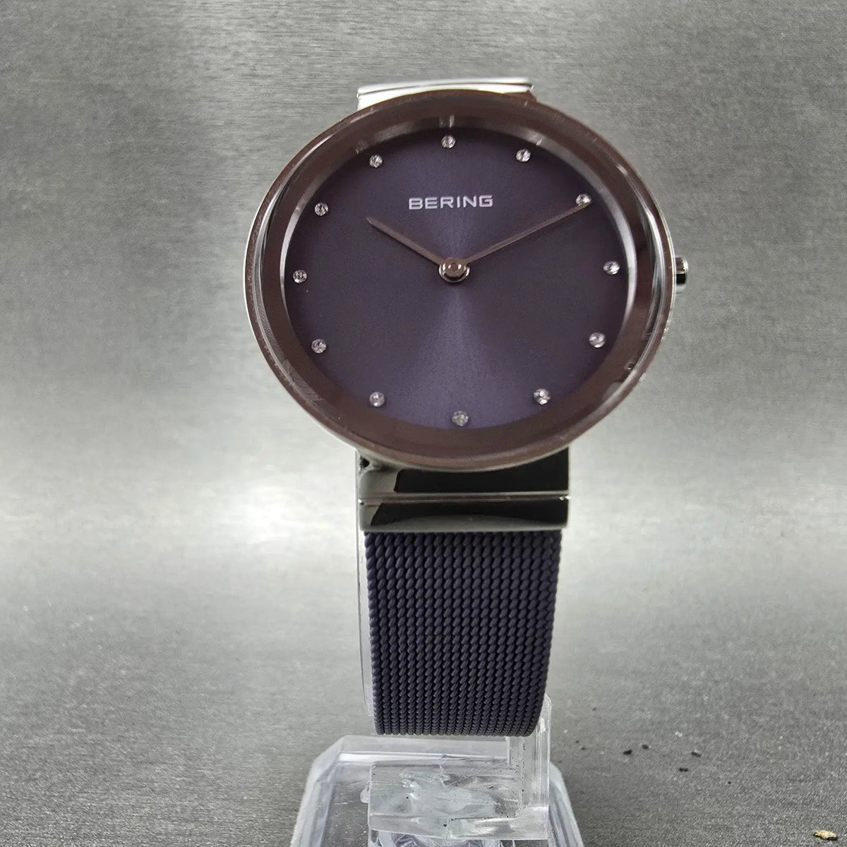 Bering Classic Watch Women 31mm Purple Dial Silver Purple Mesh Band Round Works17