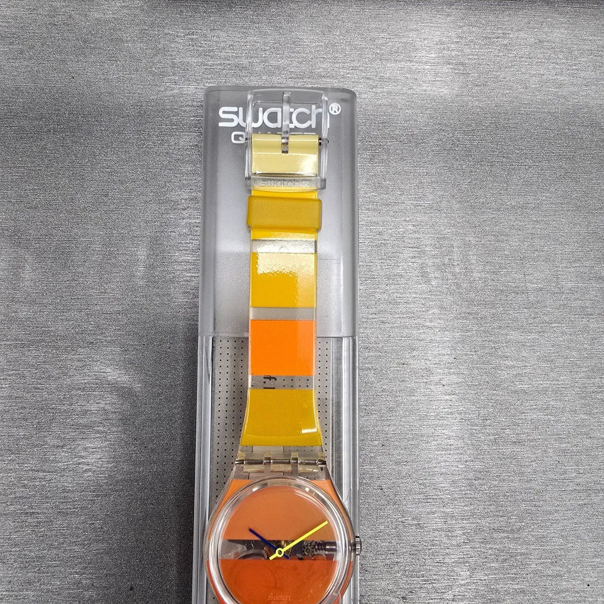 Swatch Orange Painted Time Watch Men 34mm Clear Case GK378 New Battery NOS2