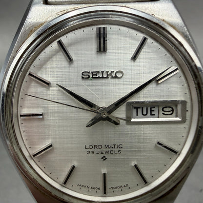 Seiko Lord Matic Watch Men 36mm Silver Dial Silver Tone Daydate READ!!!!!! Runs1